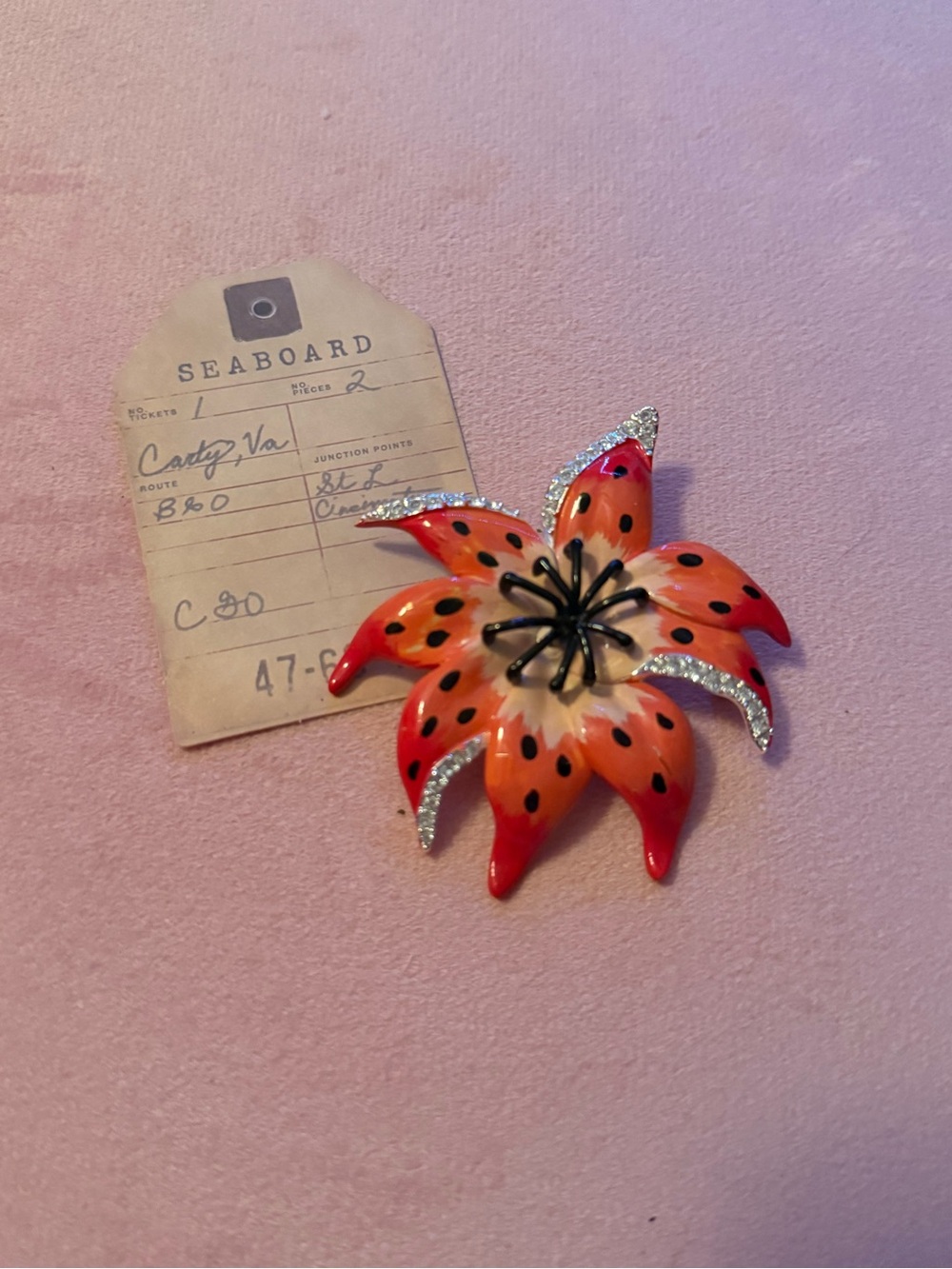 Orange Enamel Lily Brooch
